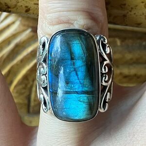 Natural Labradorite Sterling Silver Cocktail Ring Size 7